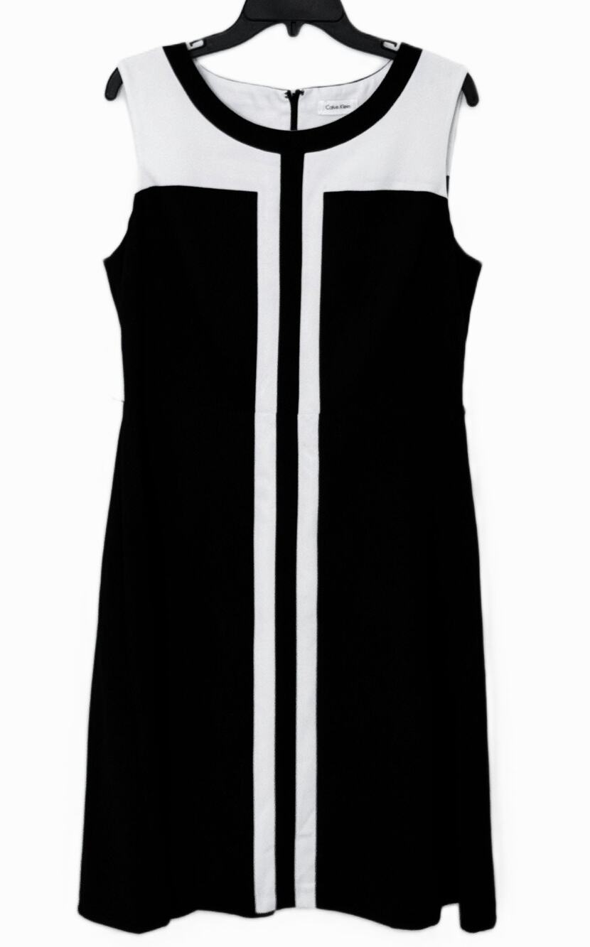 Calvin Klein Colorblock Sleeveless Sheath Dress Black White Size 10 M